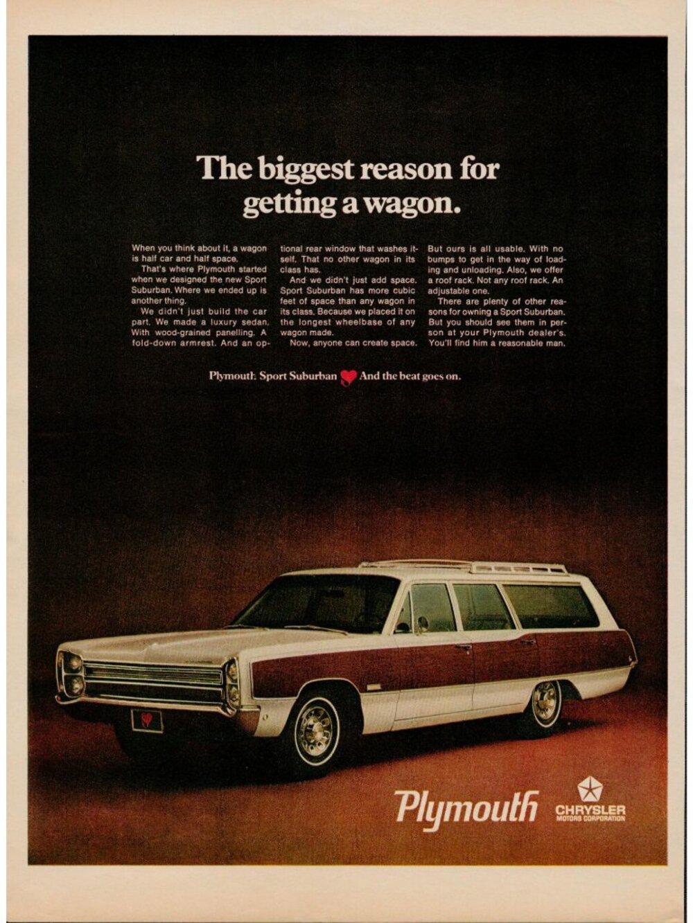 1968 Plymouth Sport Suburban, Chrysler Motors Corporation Vintage Print Ad (L2)